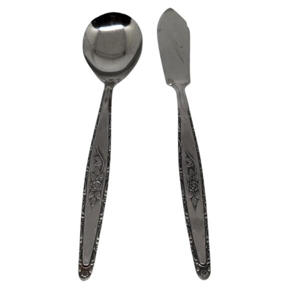 VTG Stylecraft SYF2 Single Rose T&N Japan Stainless Flatware 50 Pieces Service 8 - Picture 6 of 7